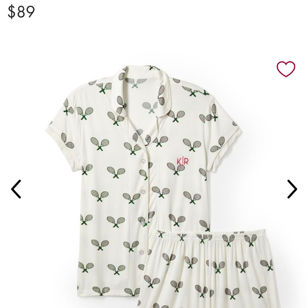 NWT White Tennis Print Women’s Pajamas Shirt and Short Set - Picture 4 of 4